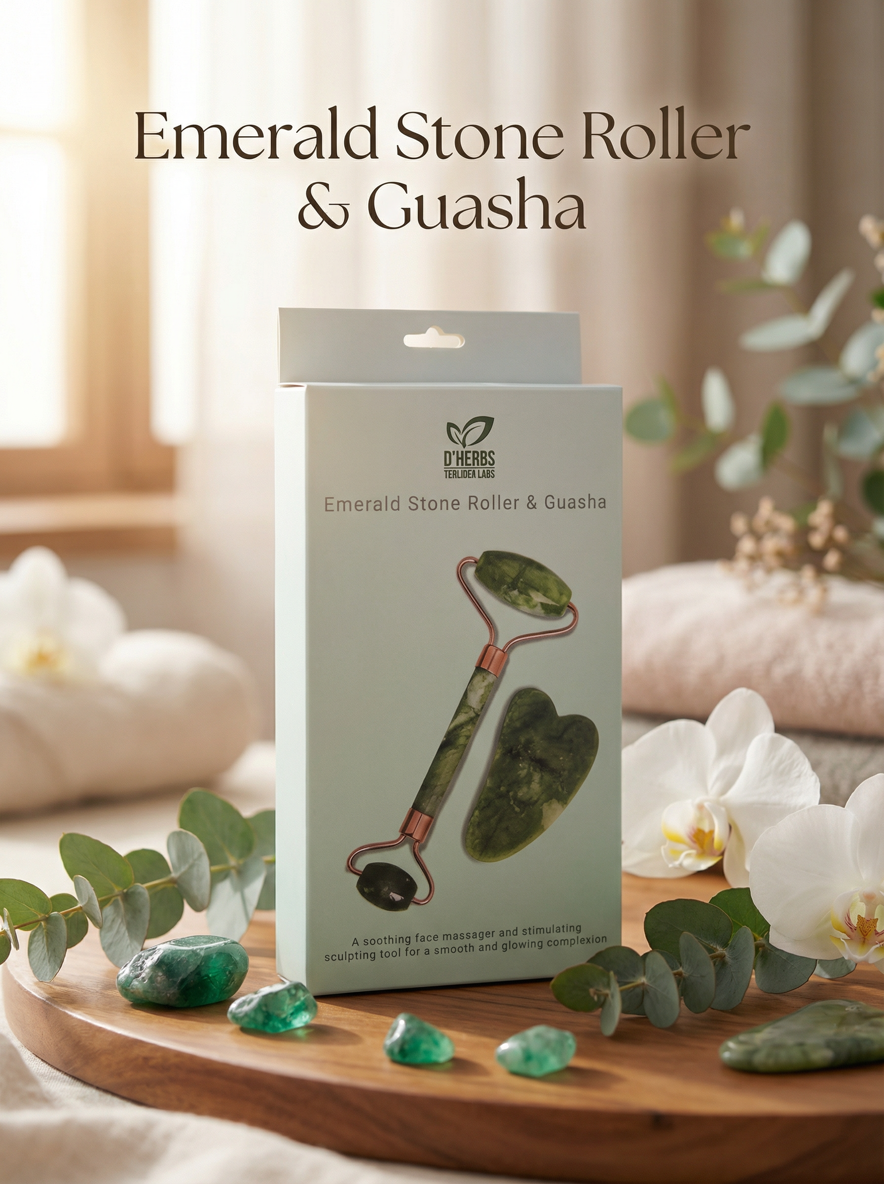DHERBS EMERALD STONE ROLLER & GUASHA