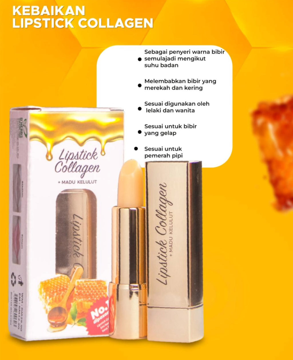 DHERBS LIPSTICK COLLAGEN+ MADU KELULUT